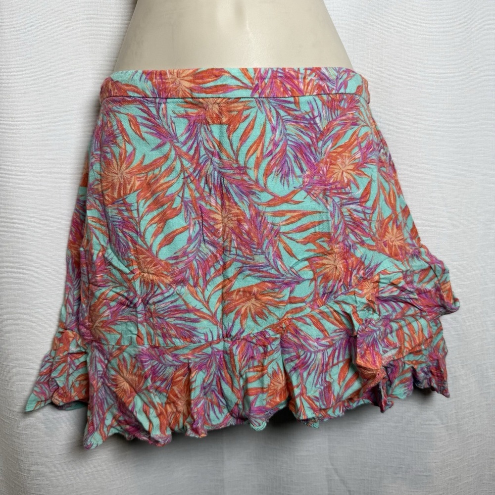 GB Gianni Bini Jr.'s Line Tropical Tiered‎ Ruffle Skirt Mint Multicolor Small
